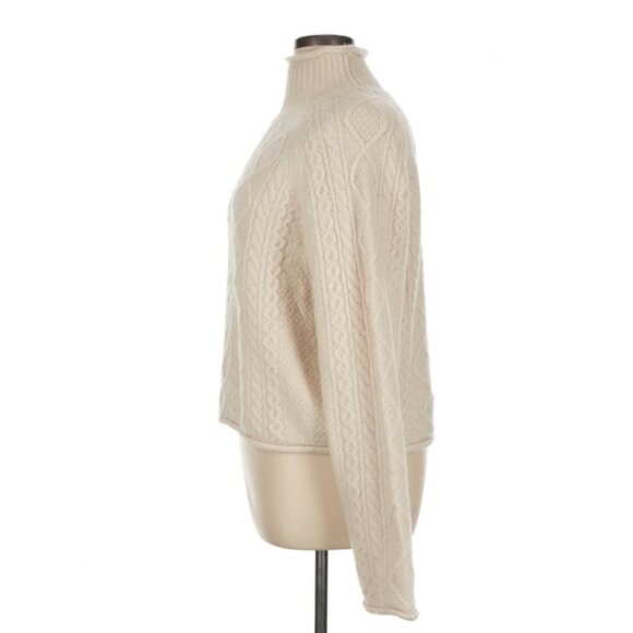 J Crew Ivory Cable Knit Mock Neck Sweater Merino Wool Blend Alpaca Pullover - Picture 4 of 11
